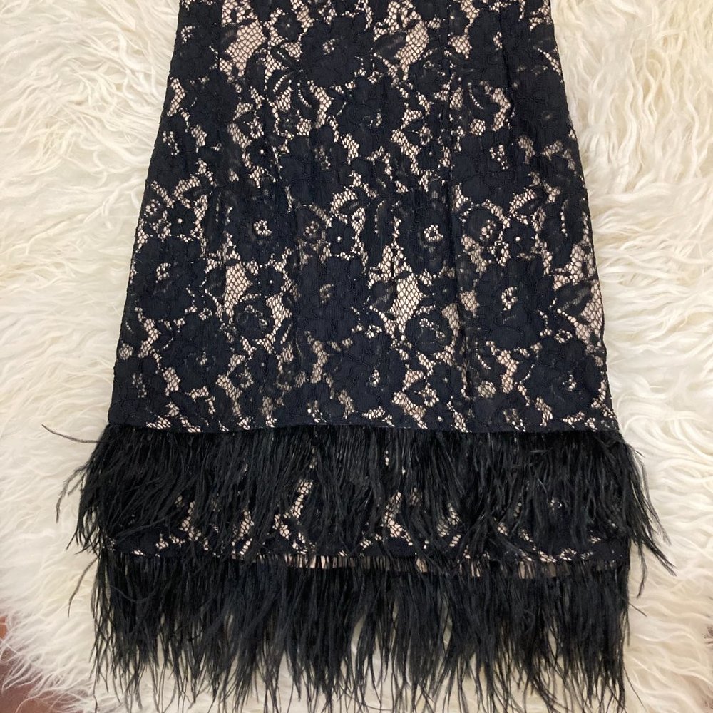 Aidan by Aidan Mattox V-Neck Cap-Sleeve Lace Cocktail Dress w/ Feather Hem - Picture 4 of 10